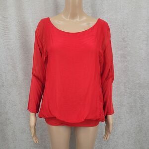 M Made In Italy Elegant Red Dolman Sleeves Viscose Silk Women's Top NEW